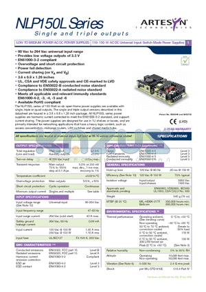 NLP150L-96S3J datasheet - 110-150 W AC/DC Universal Input Switch Mode Power Supplies