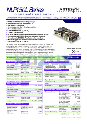 NLP150L-96S5 datasheet - LOW TO MEDIUM POWER AC/DC POWER SUPPLIES
