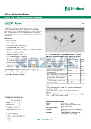 SA130A datasheet - Silicon Avalanche Diodes - 500 Watt Axial Leaded Transient Voltage Suppressors
