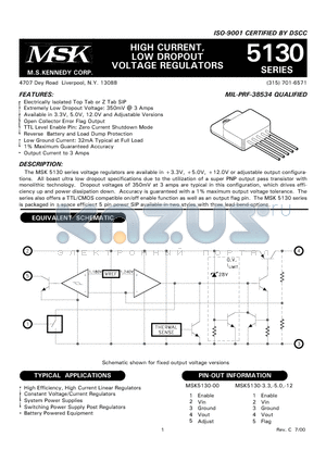 MSK5130-00BZD datasheet - HIGH CURRENT, LOW DROPOUT VOLTAGE REGULATORS