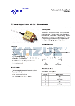 R2560A datasheet - R2560A High-Power 12 GHz Photodiode