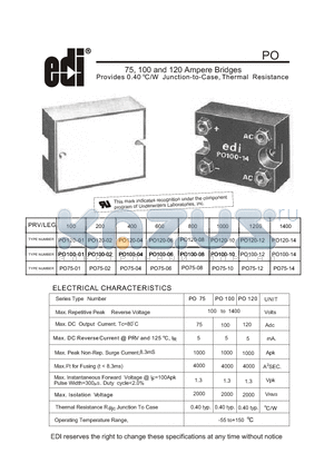 PO100-02 datasheet - 75, 100 and 120 Ampere Bridges o Provides 0.40 C/W Junction-to-Case, Thermal Resistance