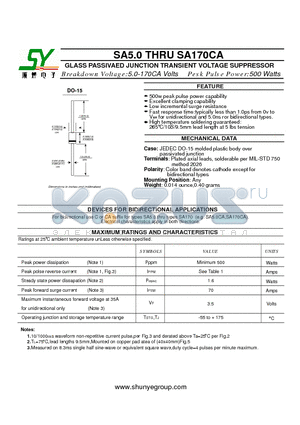 SA130A datasheet - GLASS PASSIVAED JUNCTION TRANSIENT VOLTAGE SUPPRESSOR