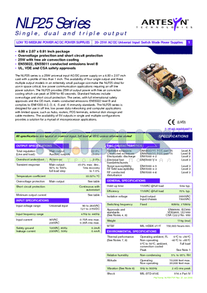 NLP25-7629 datasheet - LOW TO MEDIUM POWER AC/DC POWER SUPPLIES