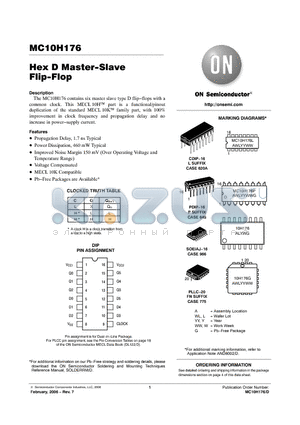 MC10H176 datasheet - Hex D Master−Slave Flip−Flop