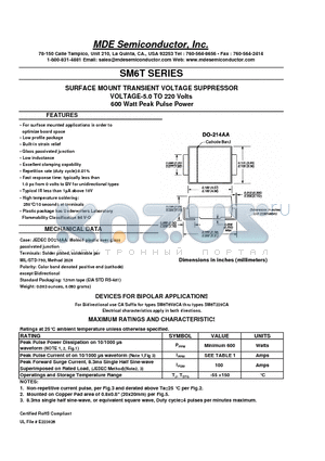 SM6T100CA datasheet - SURFACE MOUNT TRANSIENT VOLTAGE SUPPRESSOR