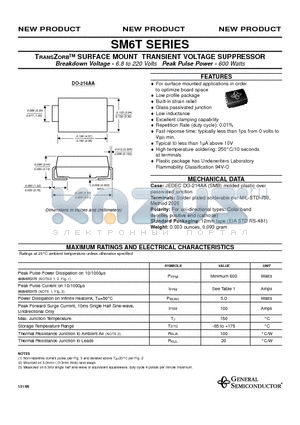 SM6T10A datasheet - TRANSZORB SURFACE MOUNT TRANSIENT VOLTAGE SUPPRESSOR