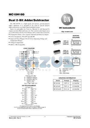 MC10H180P datasheet - Dual 2 Bit Adder/Subtractor