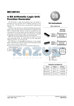 MC10H181 datasheet - 4-BIT ARITHMETIC LOGIC UNIT/FUNCTION GENERATOR