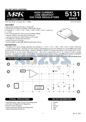 MSK5131-1.5ETD datasheet - HIGH CURRENT, LOW DROPOUT VOLTAGE REGULATORS