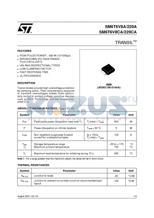 SM6T12A datasheet - TRANSILTM