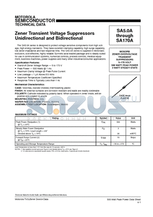 SA13A datasheet - MOSORB ZENER OVERVOLTAGE TRANSIENT SUPPRESSORS