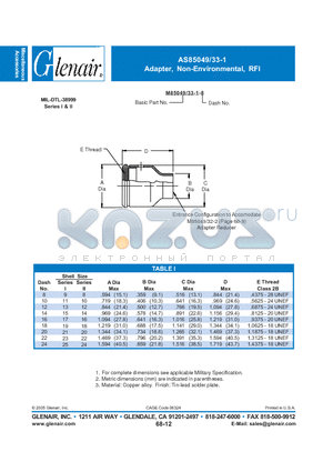 M85049-33-122 datasheet - Adapter, Non-Environmental, RFI