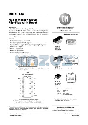 MC10H186FNG datasheet - Hex D Master−Slave Flip−Flop with Reset