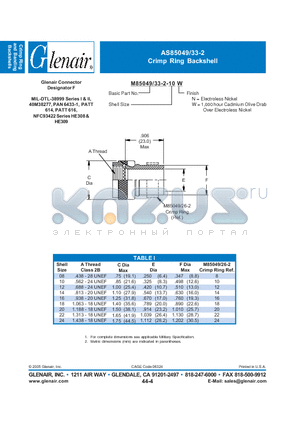 M85049-33-2-10N datasheet - Crimp Ring Backshell