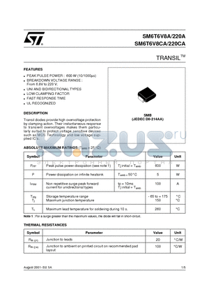 SM6T220A datasheet - TRANSILTM