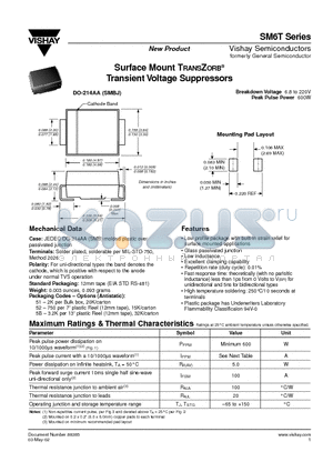 SM6T220A datasheet - Surface Mount TRANSZORB Transient Voltage Suppressors