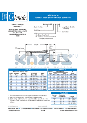 M85049-36-10N05 datasheet - EMI/RFI Non-Environmental Backshell