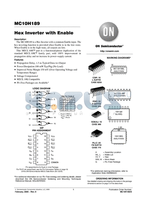 MC10H189PG datasheet - Hex Inverter with Enable