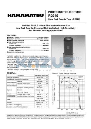 R2949 datasheet - PHOTOMULTIPLIER TUBE