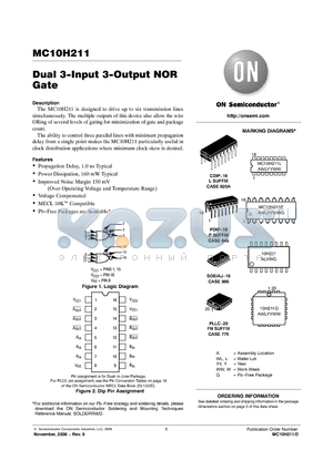 MC10H211M datasheet - Dual 3−Input 3−Output NOR Gate