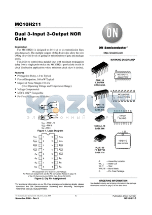 MC10H211MG datasheet - Dual 3−Input 3−Output NOR Gate