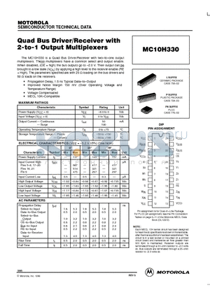 MC10H330LR2 datasheet - Quad Bus Driver/Receiver with 2-to-1 Output Multiplexers