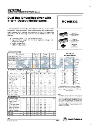 MC10H332 datasheet - Dual Bus Driver/Receiver with 4-to-1 Output Multiplexers