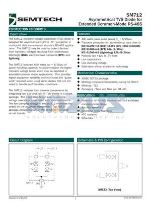 SM712 datasheet - Asymmetrical TVS Diode for Extended Common-Mode RS-485