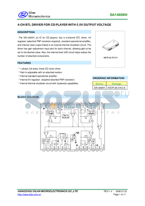 SA1469XH datasheet - 4-CH BTL DRIVER FOR CD PLAYER WITH 5.0V OUTPUT VOLTAGE