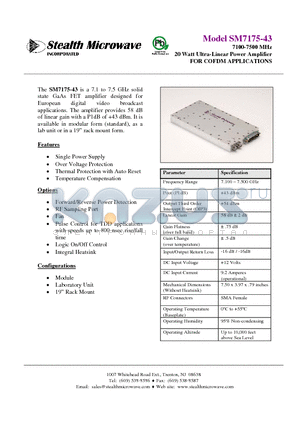 SM7175-43 datasheet - 7100-7500 MHz 20 Watt Ultra-Linear Power Amplifier