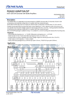 R2A20169SA datasheet - 8-bit 12ch D/A Converter with Buffer Amplifiers