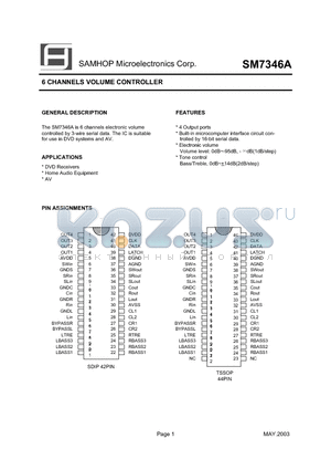 SM7346A datasheet - 6 CHANNELS VOLUME CONTROLLER