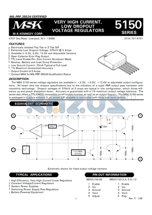 MSK5150-12ETU datasheet - VERY HIGH CURRENT, LOW DROPOUT VOLTAGE REGULATORS