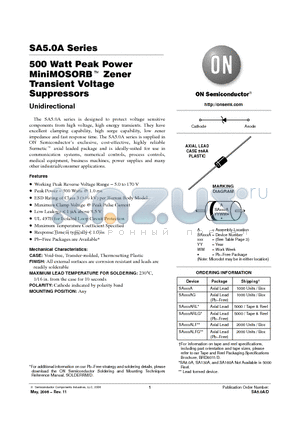 SA14AG datasheet - 500 Watt Peak Power MiniMOSORB Zener Transient Voltage Suppressors