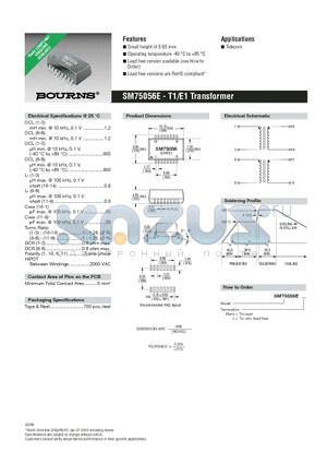 SM75056E datasheet - T1/E1 Transformer