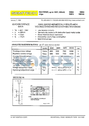 SM75 datasheet - RECTIFIER UP YO 10kV, 300mA, 2.5us