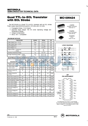 MC10H424 datasheet - Quad TTL-to-ECL Translator with ECL Strobe