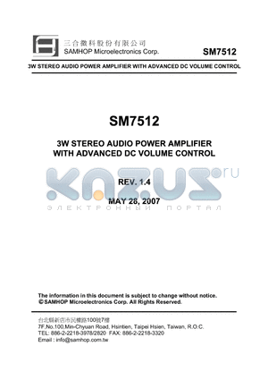 SM7512SL datasheet - 3W STEREO AUDIO POWER AMPLIFIER WITH ADVANCED DC VOLUME CONTROL