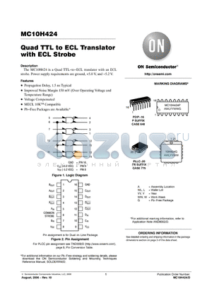 MC10H424FNR2 datasheet - Quad TTL to ECL Translator with ECL Strobe