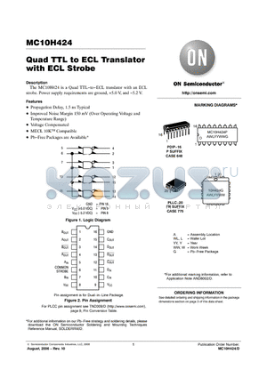 MC10H424FNR2G datasheet - Quad TTL to ECL Translator with ECL Strobe