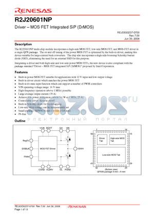 R2J20601NP datasheet - Driver - MOS FET Integrated SiP (DrMOS)