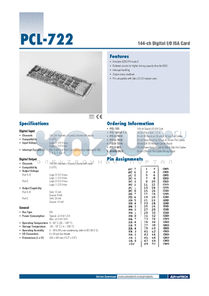 PCL-722 datasheet - 144-ch Digital I/O ISA Card
