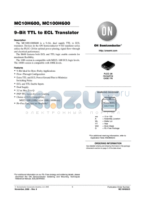 MC10H600FNR2 datasheet - 9−Bit TTL to ECL Translator