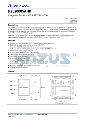R2J20605ANP datasheet - Integrated Driver - MOS FET (DrMOS)
