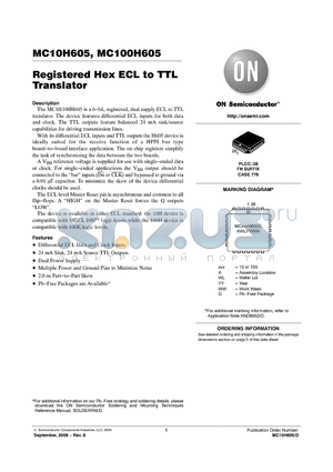 MC10H605FNG datasheet - Registered Hex ECL to TTL Translator