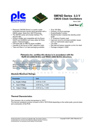 SM7644DV datasheet - 3.3 V CMOS Clock Oscillators