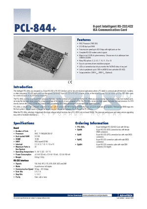 PCL-844+ datasheet - 8-port Intelligent RS-232/422 ISA Communication Card