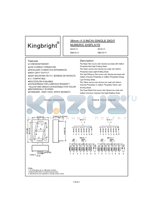 SA15-11GWA datasheet - 38mm (1.5 INCH) SINGLE DIGIT NUMERIC DISPLAYS