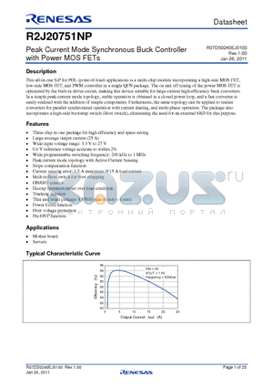 R2J20751NPG0 datasheet - Peak Current Mode Synchronous Buck Controller with Power MOS FETs